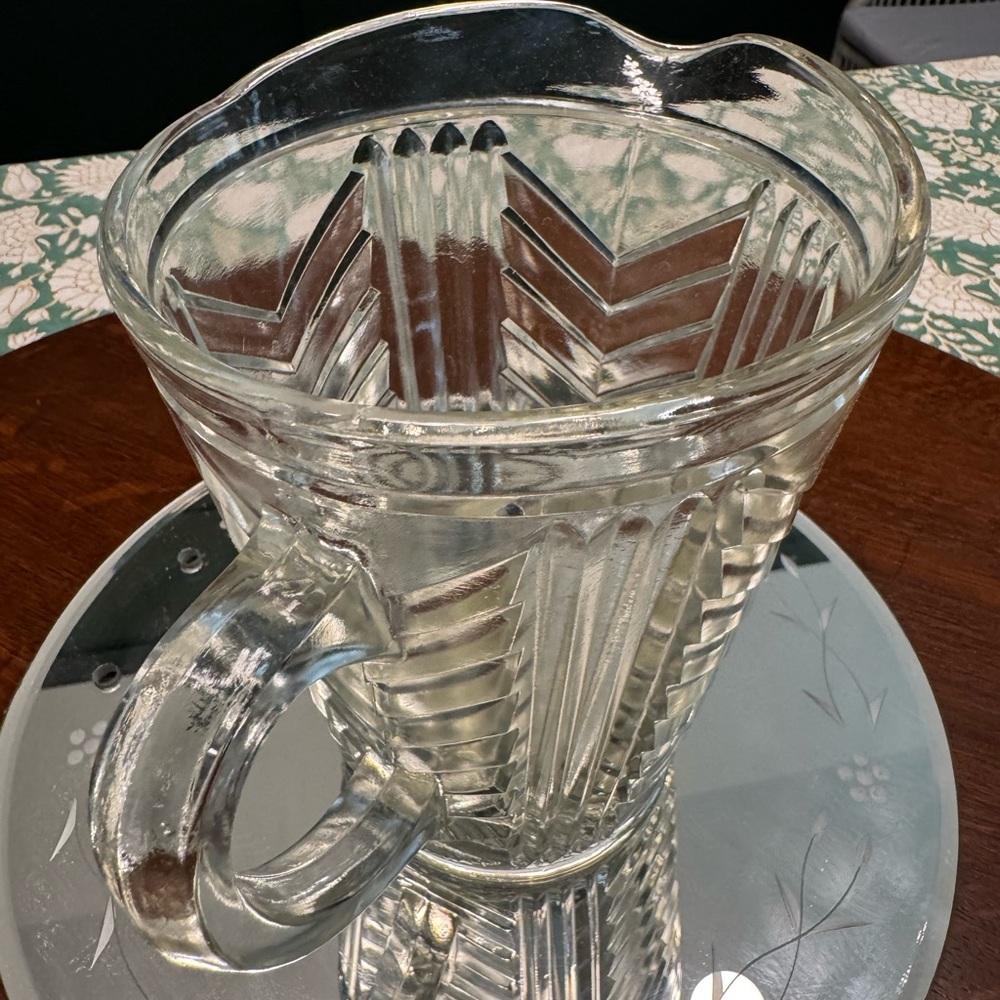 Vintage Art Deco Chevron Glass Pitcher